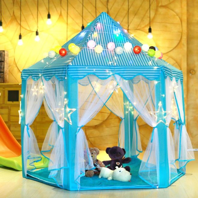 Šestihranný dětský stan pro dům / zahradu - modrý