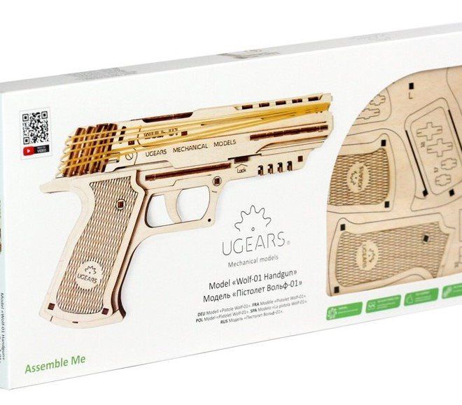 Ugears 3D puzzle - Pistole Wolf 01 - 62 dílků