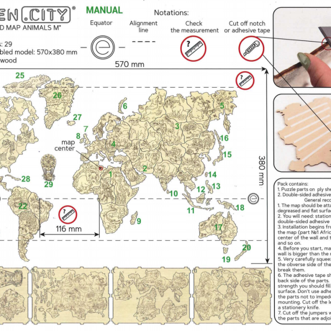 Wooden City Dřevěná mapa se zvířátky velikost M (57x38cm)