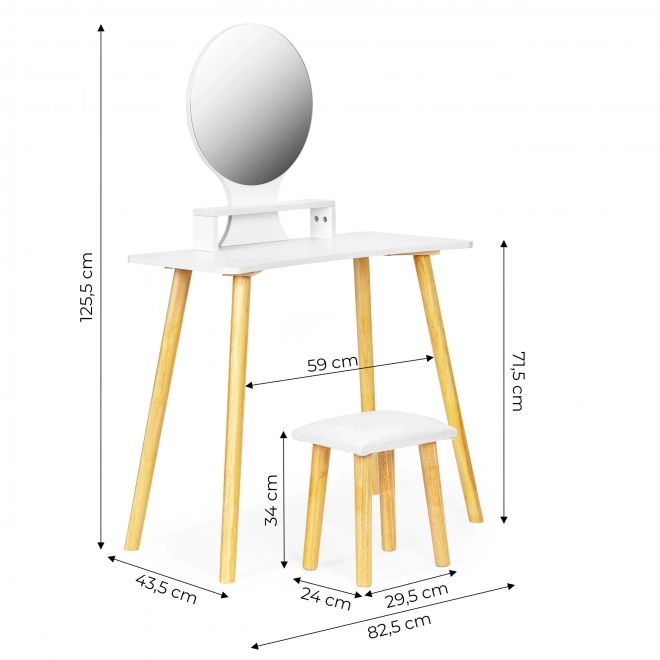 Kosmetický toaletní stolek se stoličkou a zrcadlovou policí