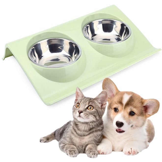 Dvojitá miska pro psy a kočky kovová miska s podstavcem