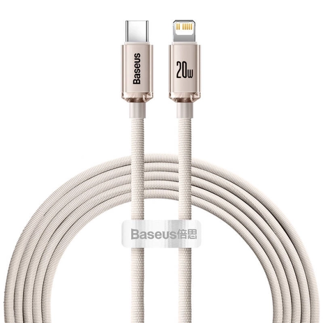 Kabel Baseus Crystal Shine USB-C k iP, 20 W, 2 m (růžový)