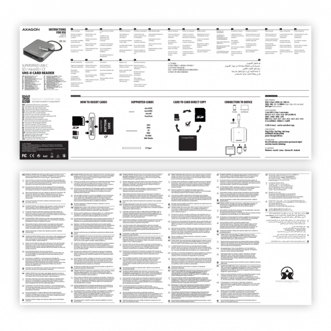 Externí čtečka karet CRE-S3C USB-C 3.2 GEN 1, 3 sloty a lun SD/microSD/CF, podpora UHS-II