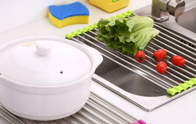Rolovací odkapávač na nádobí a zeleninu/ Sušička nádobí/ Rolovací podložka - zelená