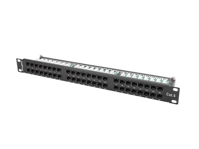 Patch panel 48 portů 1U Cat.6 černý