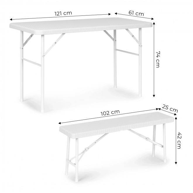 Cateringová sada židlí 120 cm 2 lavice banketová sada - BÍLÁ