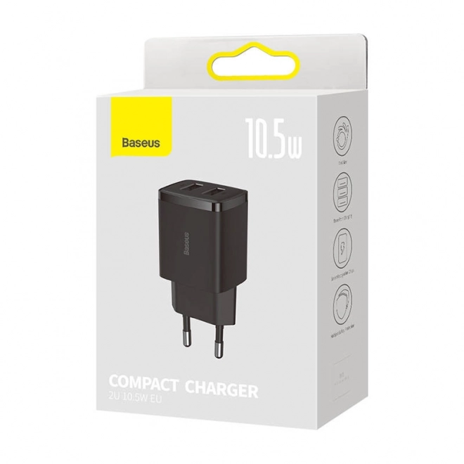 Kompaktní rychlonabíječka Baseus, 2x USB, 10,5 W (černá)