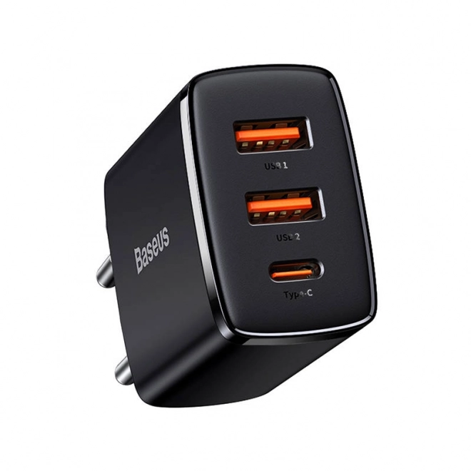 Nabíječka Baseus Compact Quick Charger, 2xUSB, USB-C, PD, 3A, 30W (czarna)