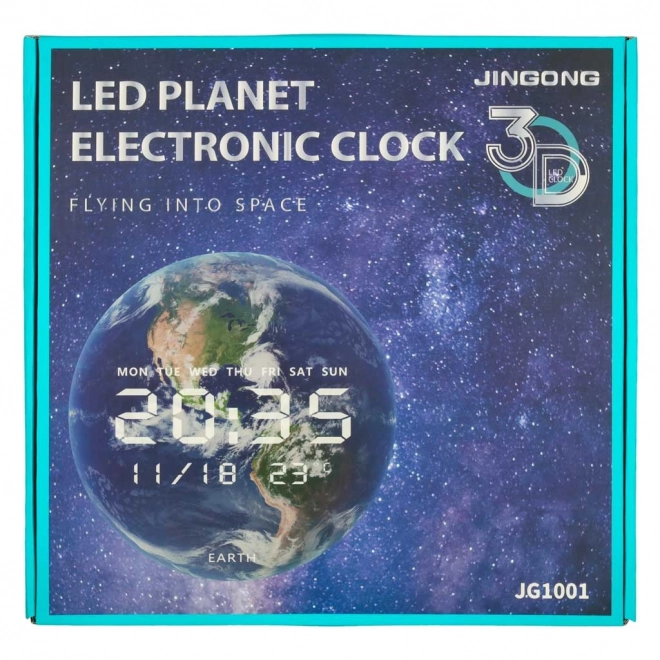 Nástěnné hodiny Planet Earth s LED displejem 32 cm modré