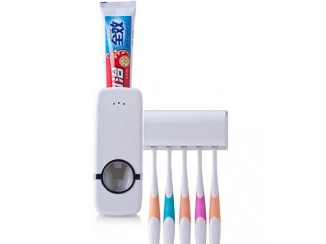 Dávkovač zubní pasty s držákem na kartáčky