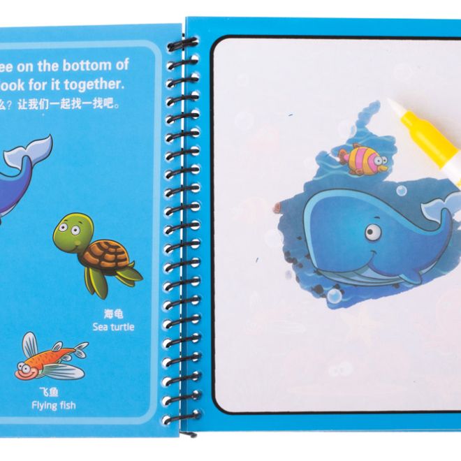 Vodní knížka s fixem mořští živočichové modrá