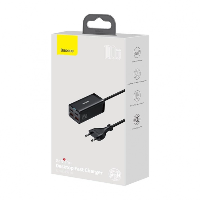 Baseus GaN3 Pro nástěnná nabíječka 2xUSB-C + 2xUSB, 100W (černá)