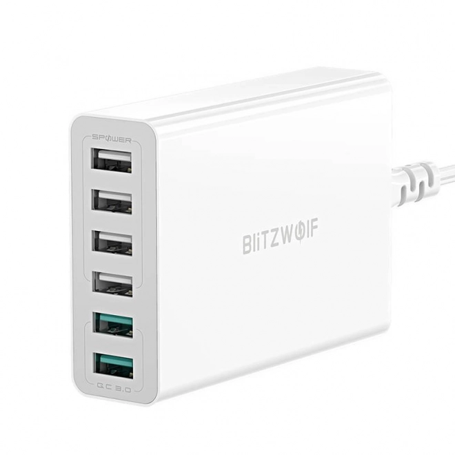 Nabíječka 6x USB Blitzwolf BW-S15, QC 3.0, 60 W - bílá