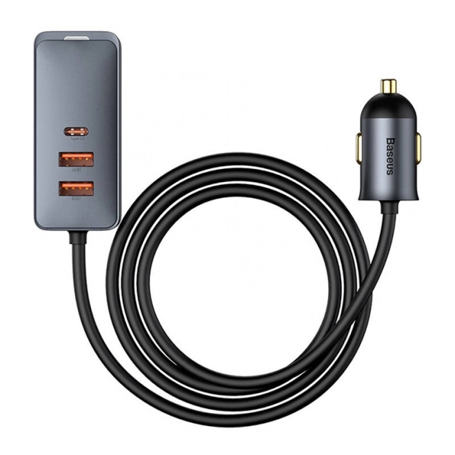 Nabíječka do auta Baseus Share Together s prodlužovacím kabelem, 2x USB, 2x USB-C, 120 W (šedá)