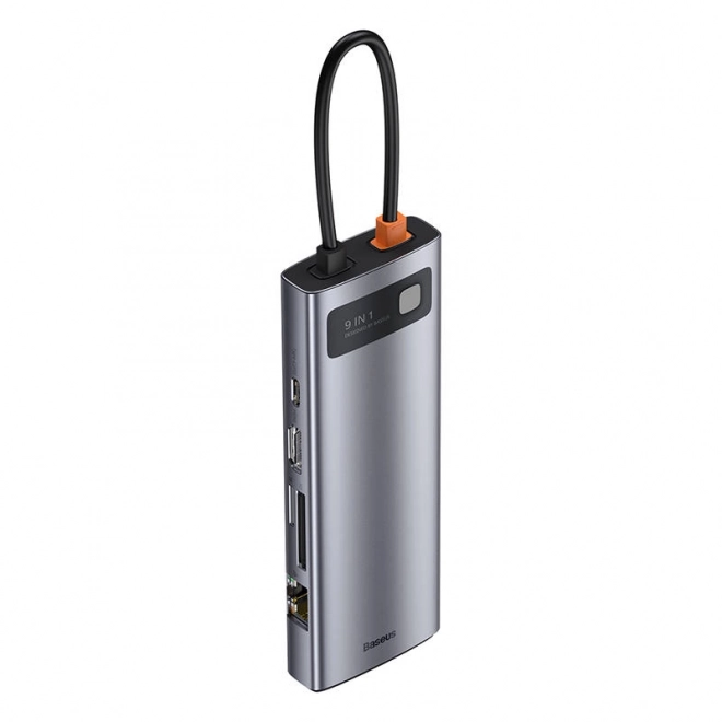 Rozbočovač 9v1 Baseus Metal Gleam Series, USB-C na 3x USB 3.0 + HDMI + USB-C PD + Ethernet RJ45 + microSD/SD + VGA