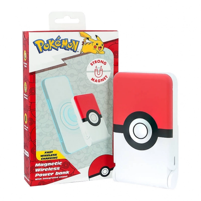 Indukční powerbanka OTL 5000 mAh, USB-C 15W, Pokemon Pokeball se stojánkem (červenobílá).