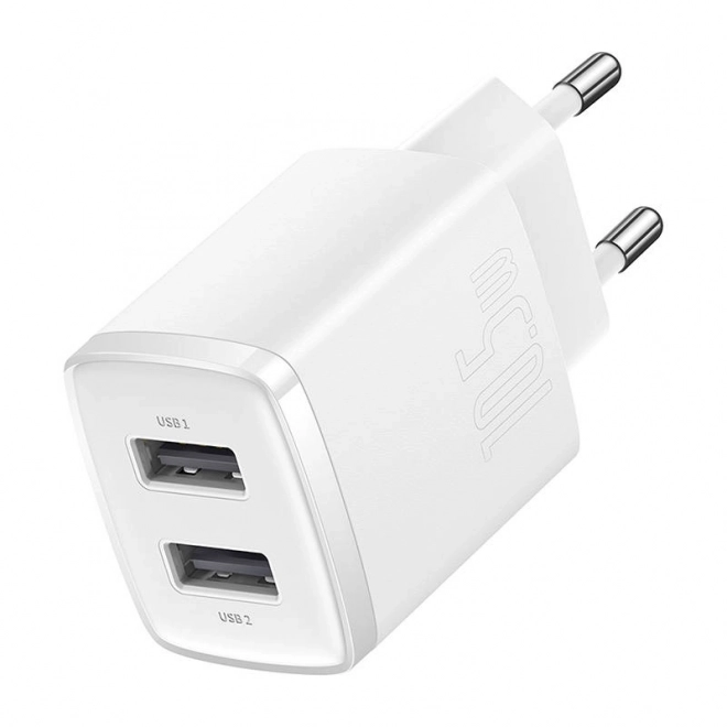 Kompaktní rychlonabíječka Baseus, 2x USB, 10,5 W (bílá)