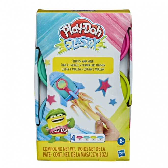 Play-Doh Elastix – Růžová, tyrkysová, žlutá, modrá