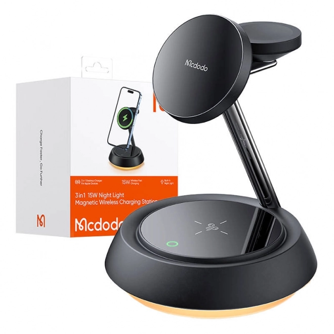 Mcdodo CH-4952 15W bezdrátová nabíječka 3 v 1 (telefon/TWS/hodinky Apple) černá