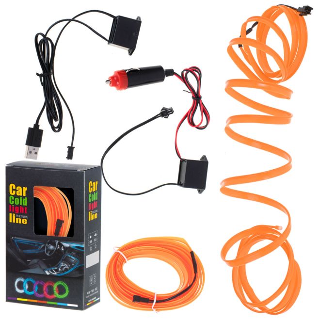 LED ambientní osvětlení do auta / auto USB / 12V páska 5m oranžová