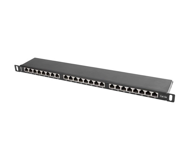 Patch panel 24 portů 0,5U Cat.5E černý stíněný