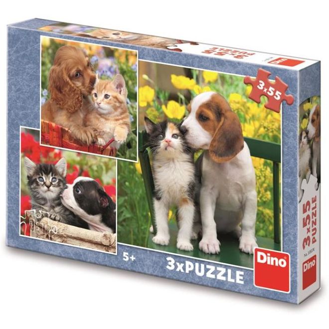 DINO Puzzle Zvířecí kamarádi 3x55 dílků