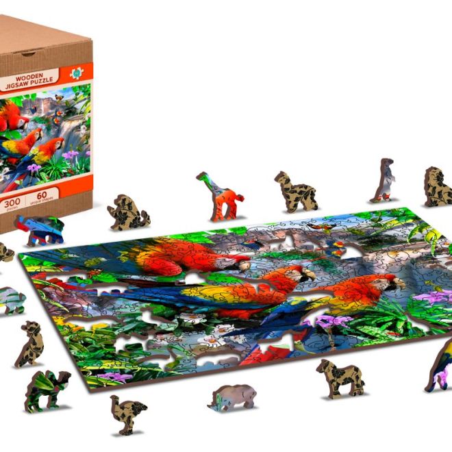 Wooden City Dřevěné puzzle Ostrov papoušků 2v1, 150 dílků EKO