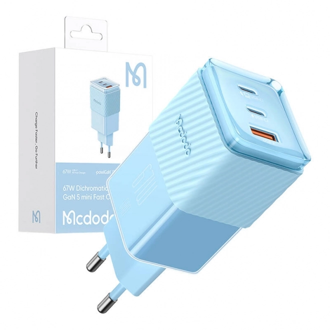 GaN 67W síťová nabíječka Mcdodo CH-1503 2x USB-C, USB-A (modrá)