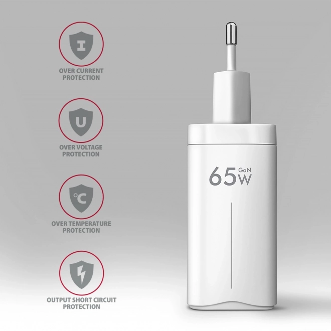 ACU-DPQ65W GaN 65W síťová nabíječka, 3x port (USB-A + duální USB-C) PD3.0/QC4+/PPS/Apple, bílá