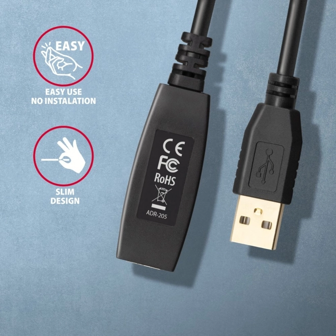 ADR-205 USB 2.0 A-M -> A-F aktivní prodlužovací/zesilovací kabel 5 m