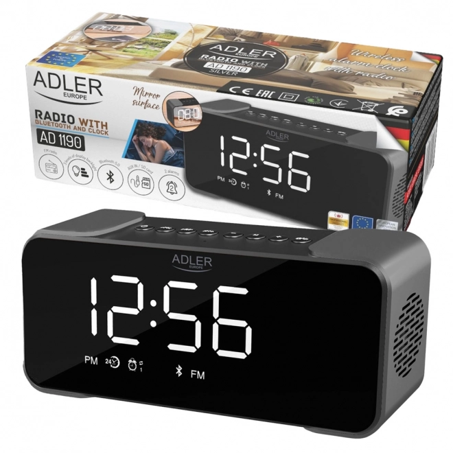 Adler AD 1190 Silver bezdrátový přenosný radiobudík Bluetooth USB AUX SD karta 2600mAh