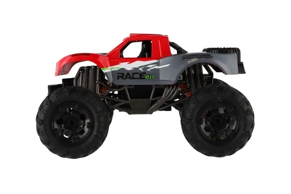 Auto RC terénní 4x4 červené plast 29cm 2,4GHz na baterie + dobíjecí pack v krabici 40x20x22cm