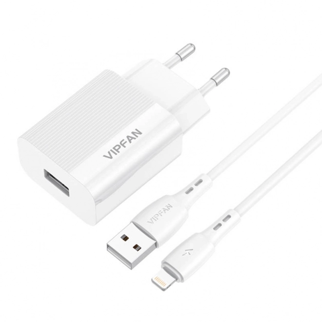 Síťová nabíječka VFAN E01, 1x USB, 2,4A + kabel Lightning (bílý)