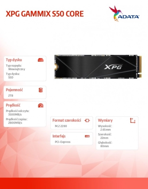 XPG GAMMIX S50 CORE 2TB PCIe 4x4 3,5/2,8 M2 SSD