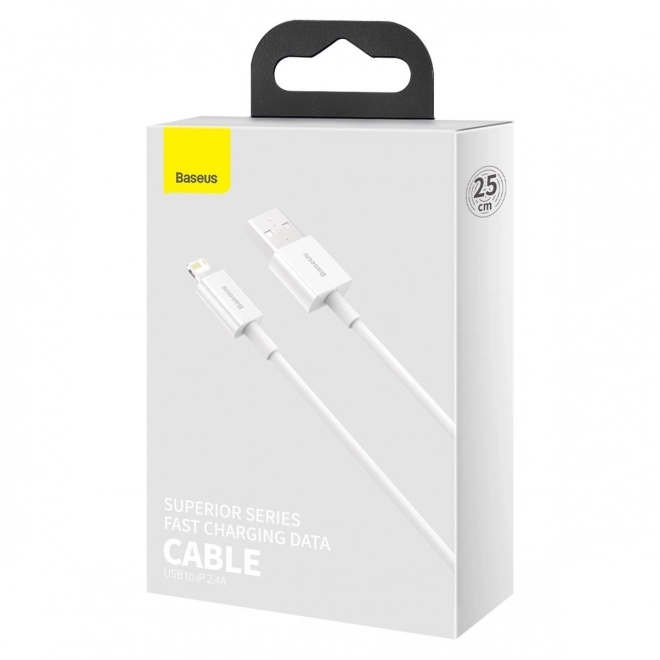 Kabel USB na Lightning řady Baseus Superior, 2,4 A, 0,25 m (bílý)