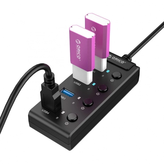 Orico USB 3.0. Rozbočovač s přepínači, 4x USB (černý)