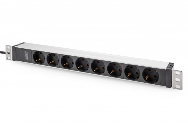 Napájecí lišta PDU 19" rack, 8x zásuvka unischuko 16A/230V s ochrannými kontakty, 1x zástrčka IEC C20, 16A, napájecí kabel 2 m, hliník