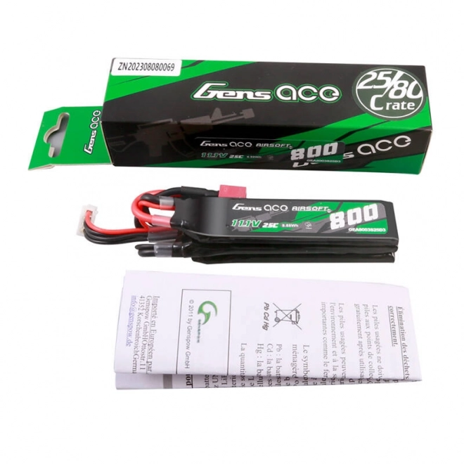 Gens ace 25C 800mAh 3S1P 11.1V NUNCHUCK 3X Airsoft Gun Lipo baterie s konektorem Deans(T)