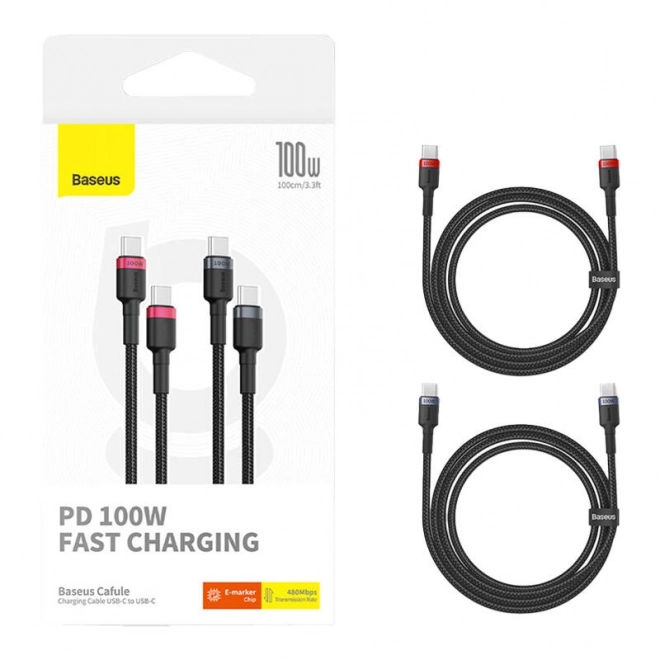 Kabel Baseus Cafule USB-C na USB-C 100W,1m, 2ks (červeno-černý, šedo-černý)