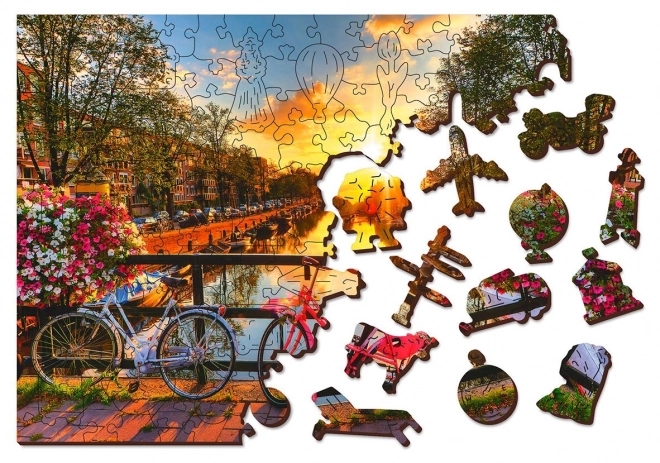 Wooden City Dřevěné puzzle Kola v Amsterdamu 2v1, 150 dílků EKO