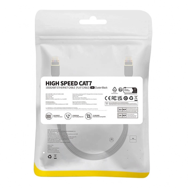 Baseus Cat 7 UTP Ethernet kabel RJ45 plochý 2 m černý