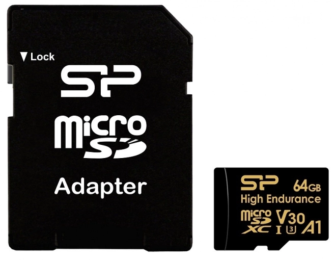 Paměťová karta microSDXC High Endurance 64GB V30 UHS-1 U3 A1 24/7 + microSD-SD ADAPTÉR