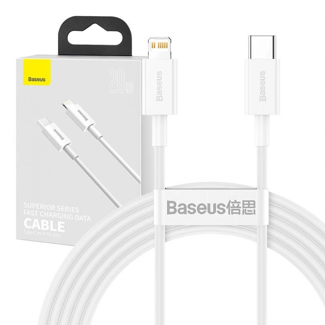 Kabel USB-C na Lightning řady Baseus Superior, 20W, PD, 2m (bílý)