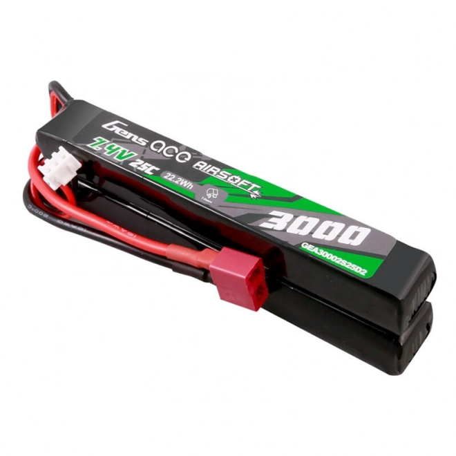 Gens ace 25C 3000mAh 2S2P 7,4V sedlová airsoftová pistolová lipo baterie s mini konektorem Deans(T)