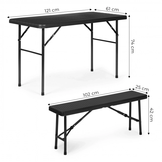 Cateringová sada židlí 120 cm 2 lavice banketová sada - ČERNÁ