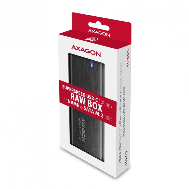 EEM2-SB2 Bezšroubový hliníkový externí kryt USB-C 3.2 Gen 2 - M.2 NVMe / SATA SSD 30-80mm ALU box černý + redukce USB-A - USB-C