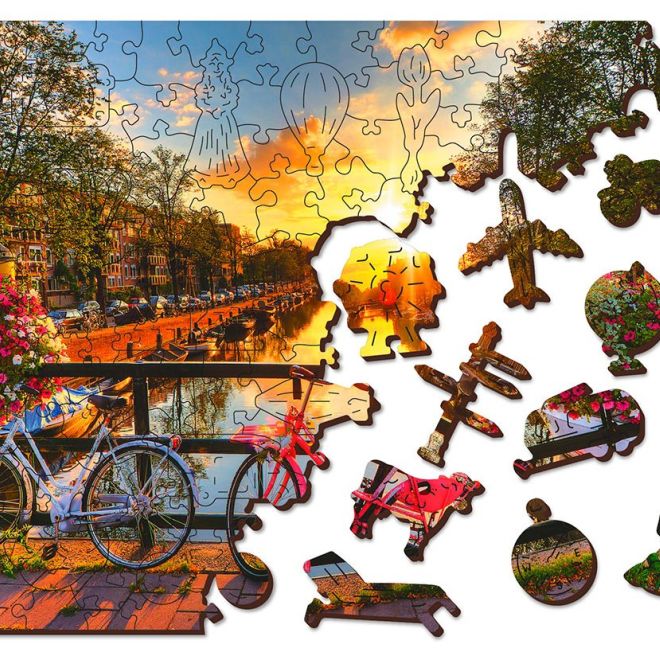 Wooden City Dřevěné puzzle Kola v Amsterdamu 2v1, 300 dílků EKO