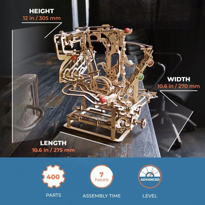 Ugears 3D dřevěné mechanické puzzle Kuličková dráha řetězová