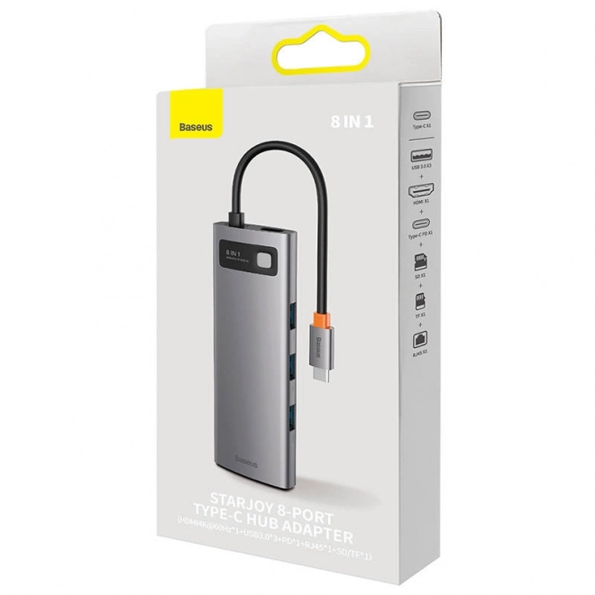 Rozbočovač 8w1 Baseus StarJoy Metal Glam Series, USB-C do HDMI + 3 x USB 3.0 + USB-C PD + RJ45 + SD/TF