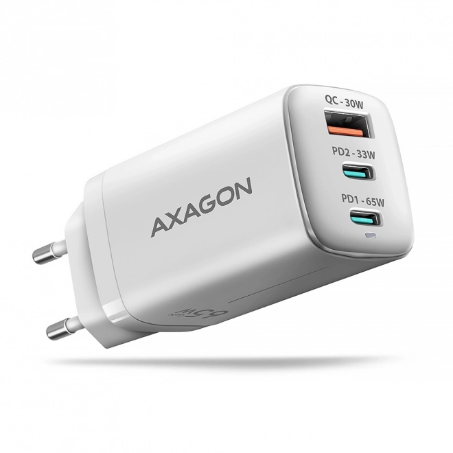 ACU-DPQ65W GaN 65W síťová nabíječka, 3x port (USB-A + duální USB-C) PD3.0/QC4+/PPS/Apple, bílá